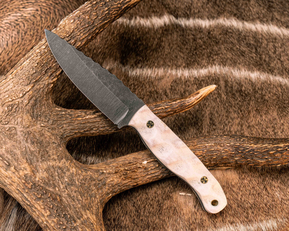 Crow Jr- Elk antler, Mosaic Pins, Brass Lanyard Pin, Textured Grip