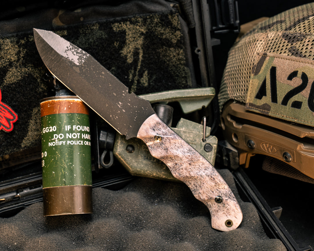 Disaster Breacher- CO Elk Antler, Mosaic Pins, Brass Lanyard Pin, Textured Grip