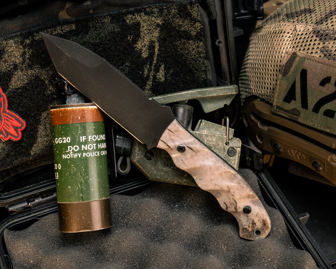 Modified Disaster Breacher- CO Elk Antler, Mosaic Pins, Aluminum Lanyard Pin, Textured Grip