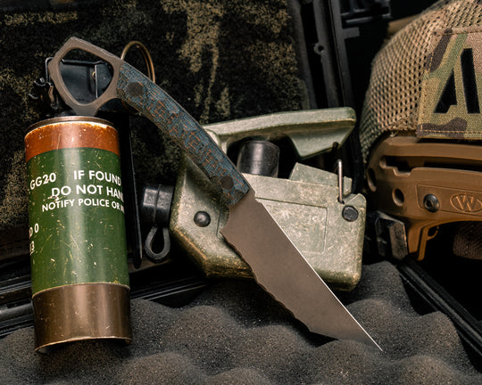 SOPHS- Kamari Burlap Micarta, CF Pins, Textured Grip