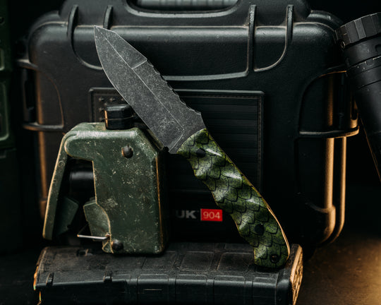 Disaster Jr Gen 3- OD Green Dragon Scales GripX, CF Pins, Textured Grip.