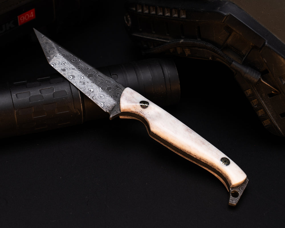 SHAW SHIV x HFB - Veagas Forge Fireball Damascus - Mosaic Pins, Contoured Grip