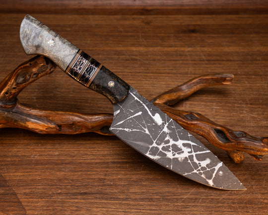 Chef Jr- Dyed Maple, Black G10, Coyote G10, Copper and OD Green Canvas Micarta Pin Striping, Black with Copper Web Tru-stone Split, Buckeye, Mosaic Pins, Smooth Grip