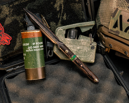 OSS Spike- Baker Forge Raindrop CopperMai- Black Palm, Black G10, Copper and Aluminum Pin Striping, Arizona Jade Tru-stone Split, Mosaic Pins, Copper Pin, Smooth Grip