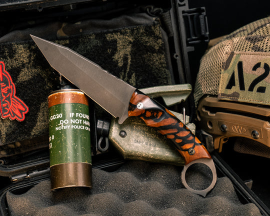 Shaw Concepts X HFB Ring Tanto Blade- Black and White Asian Ebony, Mosaic Pins, Smooth Grip