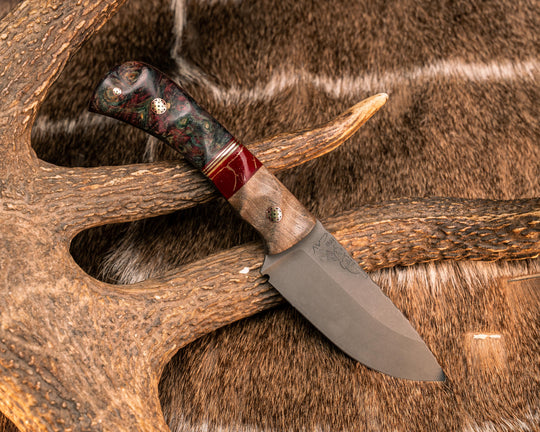 Cav Jr- Maple, Red with Gold Web Tru-stone and Red G10 and Brass Split, Dyed Maple, Mosaic Pins, Textured Grip