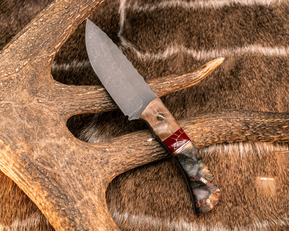 Cav Jr- Maple, Red with Gold Web Tru-stone and Red G10 and Brass Split, Dyed Maple, Mosaic Pins, Textured Grip