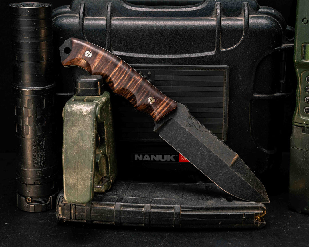 Disaster Breacher Gen 3- Hawaiian Curly Koa, Mosaic Pins, Black and White G10 Liner, Smooth Grip