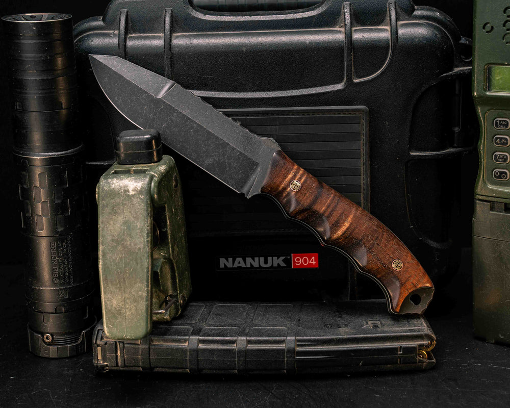 Disaster Breacher Gen 3- Hawaiian Curly Koa, Mosaic Pins, Black and White G10 Liner, Smooth Grip