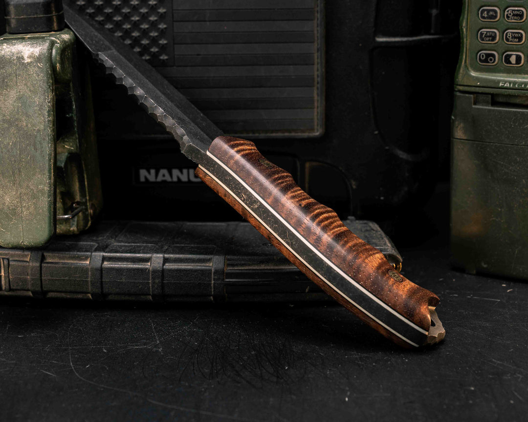 Disaster Breacher Gen 3- Hawaiian Curly Koa, Mosaic Pins, Black and White G10 Liner, Smooth Grip