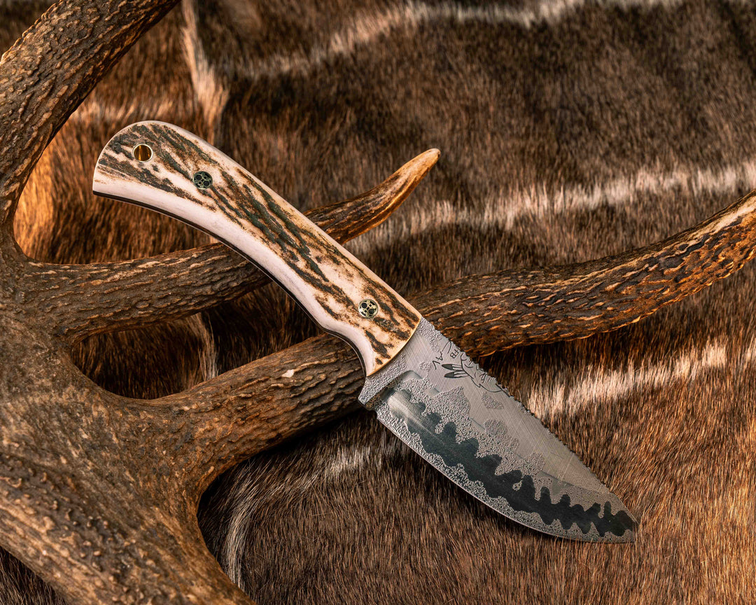 Cavner- Elk antler, Mosaic Pins, Brass Lanyard Pin, Natural Grip