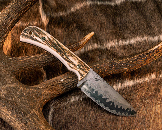 Cavner- Elk antler, Mosaic Pins, Brass Lanyard Pin, Natural Grip