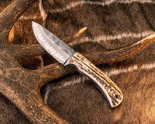 Cavner- Elk antler, Mosaic Pins, Brass Lanyard Pin, Natural Grip
