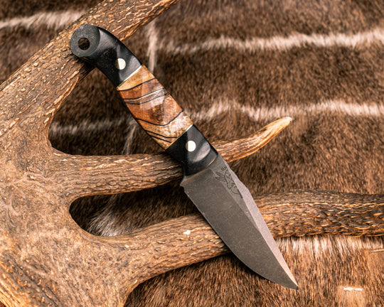 Drop Point Scalper- African Blackwood, Brass and Spalted Maple Split, Brass Pins, Textured Grip