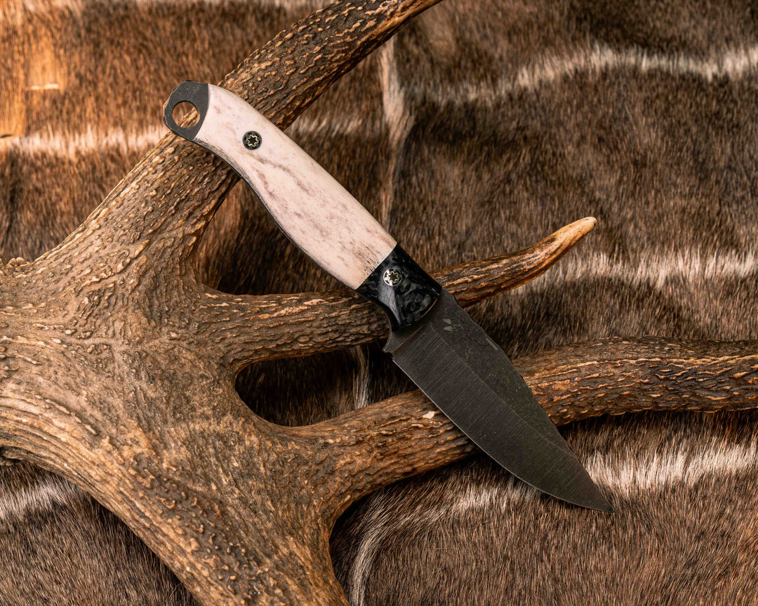 Crow Jr- Carbon, Elk antler, Mosaic Pins, Textured Grip