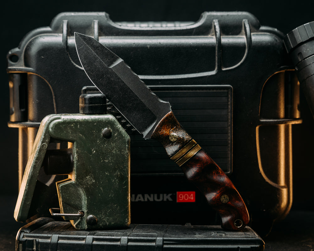 Disaster Jr Gen 3- Mammoth Bone, Black G10 & Brass Pin Striping, OD Green Canvas Micarta Splits, Desert Ironwood, Mosaic Pins, Brass Lanyard Pin, Textured Grip.