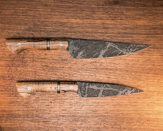 2 Piece Chef Set- Spalted Maple, Black G10, Coyote G10, OD Green G10 and Copper Split, Mosaic Pins, Smooth Grip