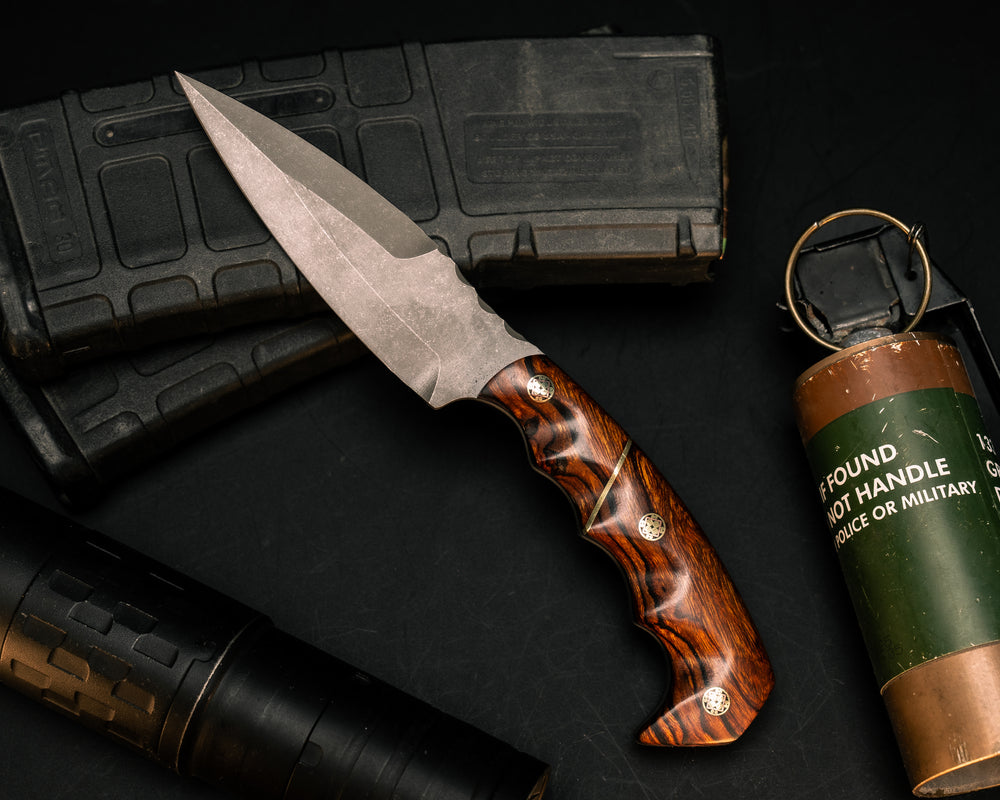 4" HUMINT- Desert Ironwood, Brass Split, Mosaic Pins, Grooved Grip