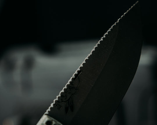 Cav-Breacher- Navy S.E.A.L AOR2 Cammie Micarta, CF Pins, Flat Textured Grip