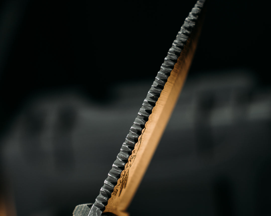 Cav-Breacher- Navy S.E.A.L AOR2 Cammie Micarta, CF Pins, Flat Textured Grip