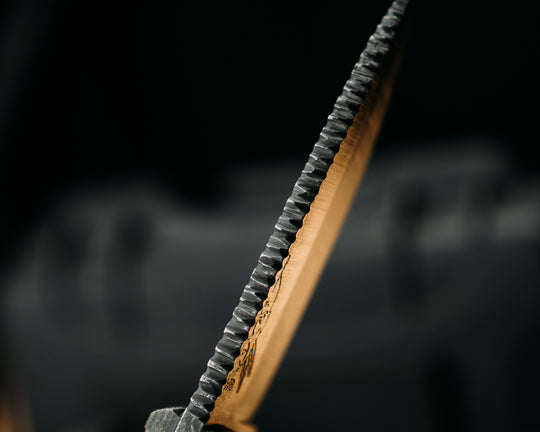 Cav-Breacher- Navy S.E.A.L AOR2 Cammie Micarta, CF Pins, Flat Textured Grip
