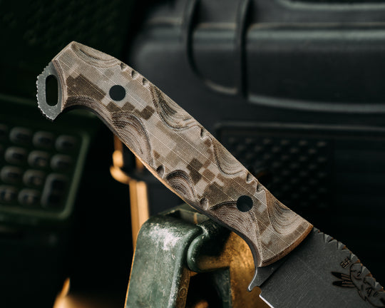 Full Term- Navy S.E.A.L. AOR1 Cammie Micarta, CF Pins, Textured Grip