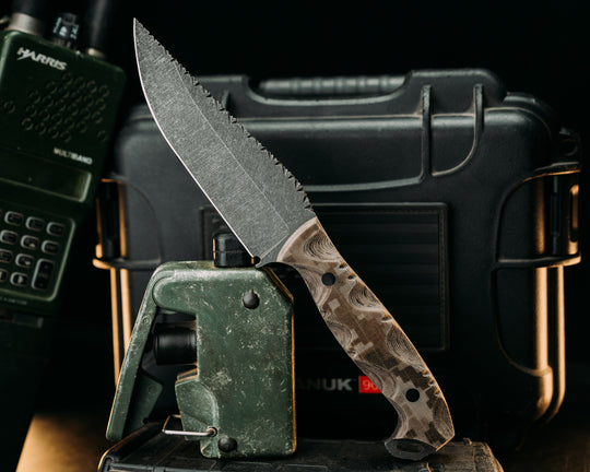Full Term- Navy S.E.A.L. AOR1 Cammie Micarta, CF Pins, Textured Grip