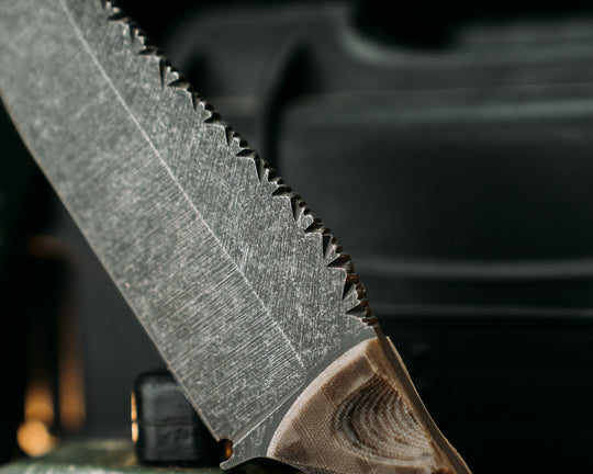 Full Term- Navy S.E.A.L. AOR1 Cammie Micarta, CF Pins, Textured Grip