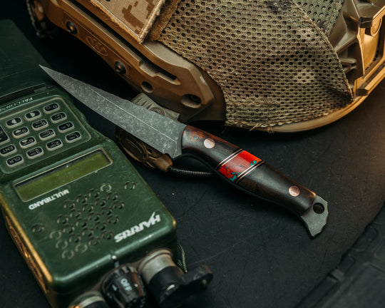 Congressman- Desert Ironwood, Black G10 and Copper Pin Striping, Sonoran Sunset Tru-stone Split, Copper Pins, Smooth Grip