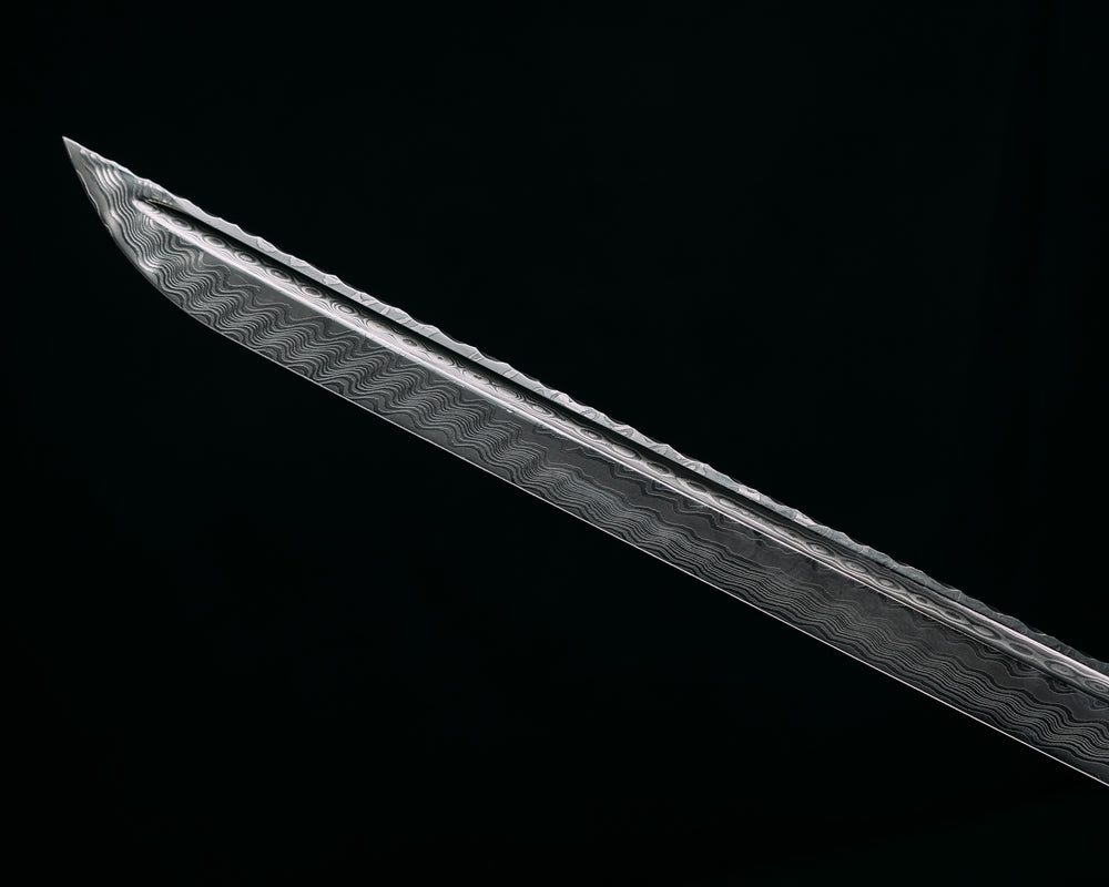 Katana- Baker Forge Zeus Pattern Performance Stainless Damascus- Giraffe Bone, Mosaic Pins, Textured Grip