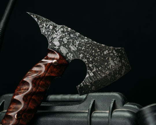 Warbird- Snakewood, Black G10 and Bronze Pin Striping, Vintage American Flag Split, Elk Antler, Bronze Pins, Textured Grip
