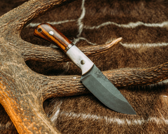 Cav Jr- Black G10, Copper and Brass Pin Striping, Desert Ironwood, Mosaic Pins, Brass Lanyard Pin, Contoured Grip