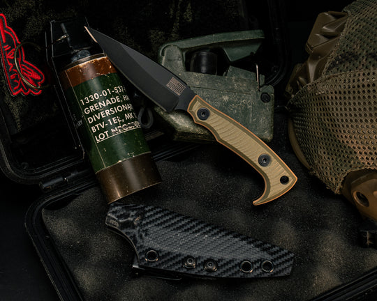Special K HFB-X-KBD Collab- OD Green and Coyote G10, Armor Black Cerakote, Allen Bolts, Textured Grip