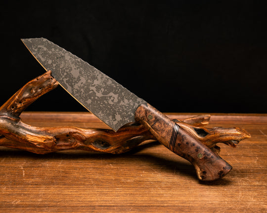 Santoku- Mahogany, Black G10 and Copper Split, Redwood Burl, Mosaic Pins, Smooth Grip