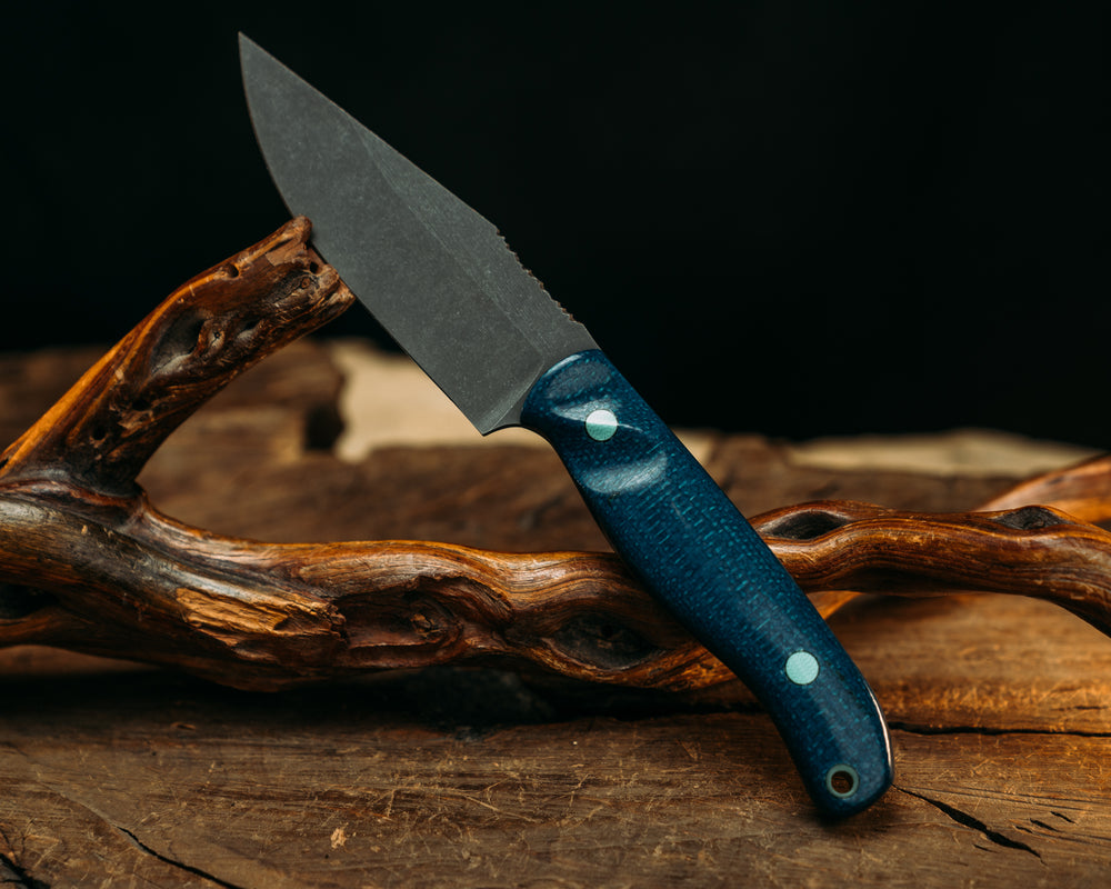 Crow Scalper - Admiral Jute Micarta, Brittany G10 Pins, Jade G10 Lanyard Pin, Contoured Grip