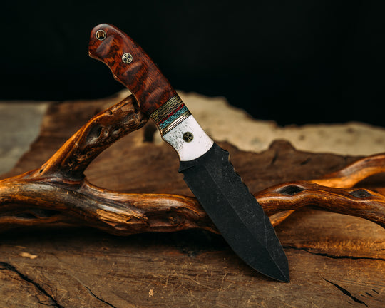 Disaster Jr - Black G10 & Brass Pin Striping, Crow Carbon Split, Snakewood, Mosaic Pins, Brass Lanyard Pin, Grooved Grip.