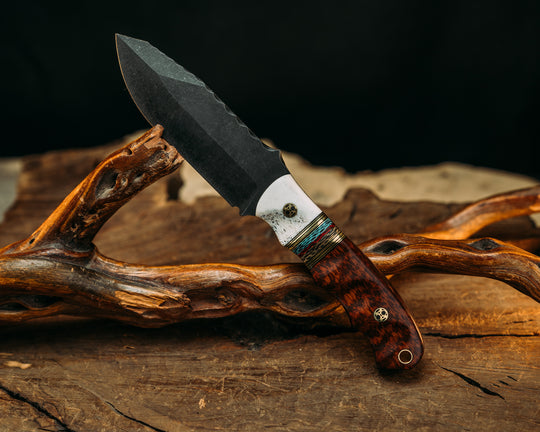 Disaster Jr - Black G10 & Brass Pin Striping, Crow Carbon Split, Snakewood, Mosaic Pins, Brass Lanyard Pin, Grooved Grip.