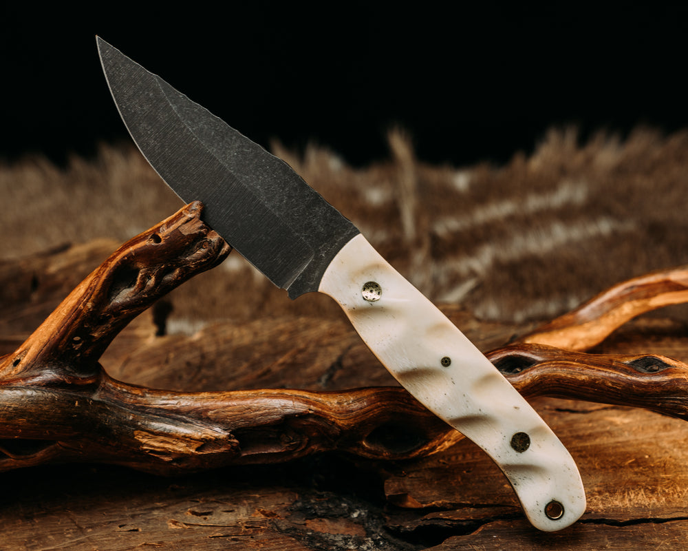 Crow Jr - Camel Bone, Mosaic Pins, Brass Lanyard Pin, Textured Grip.