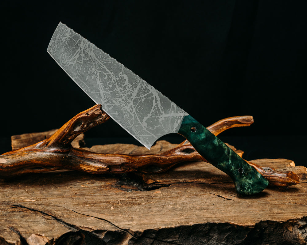 Nakiri- Dyed Redwood, Hollow Aluminum Pins, Smooth Grip.