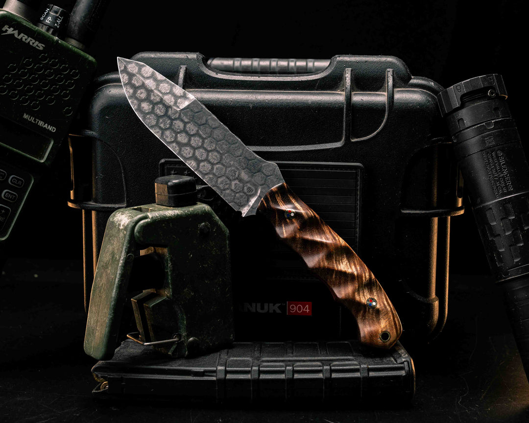 Disaster Breacher Gen 3- Hawaiian Curly Koa, Patriot Mosaic Pins, Brass Lanyard Pin, Textured Grip