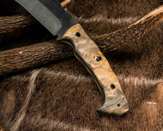Kukri- Buckeye Burl, Mosaic Pins, Textured Grip