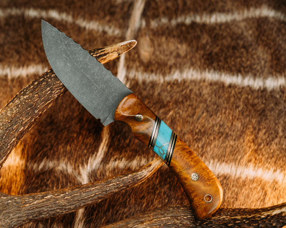 Cavner- Asian Gempol, Black G10 and Brass Pin Striping, Turquoise with Gold Web Tru-stone Split, Mosaic Pins, Brass Lanyard Pin, Contoured Grip