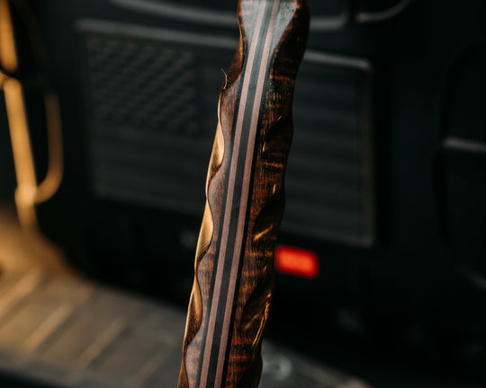 Mini Viking Hawk- Baker Forge Random Pattern CopperMai- Hawaiian Curly Koa, Copper Patriot Pins, Textured Grip