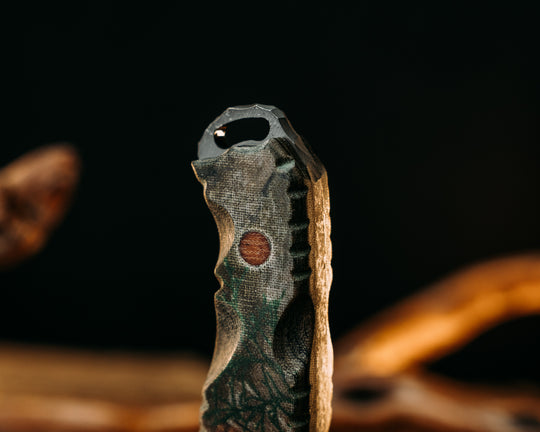 Hog Hunt Jr- Realtree Cammie Micarta, Vintage Micarta Pins, Textured Grip
