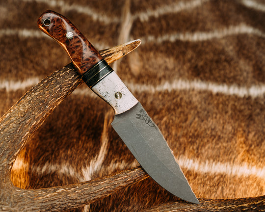 Crow Jr- Black G10 and Brass Pin Striping, Green Dark Matter Carbon Split, Redwood Burl, Mosaic Pins, Brass Lanyard Pin, Grooved Grip