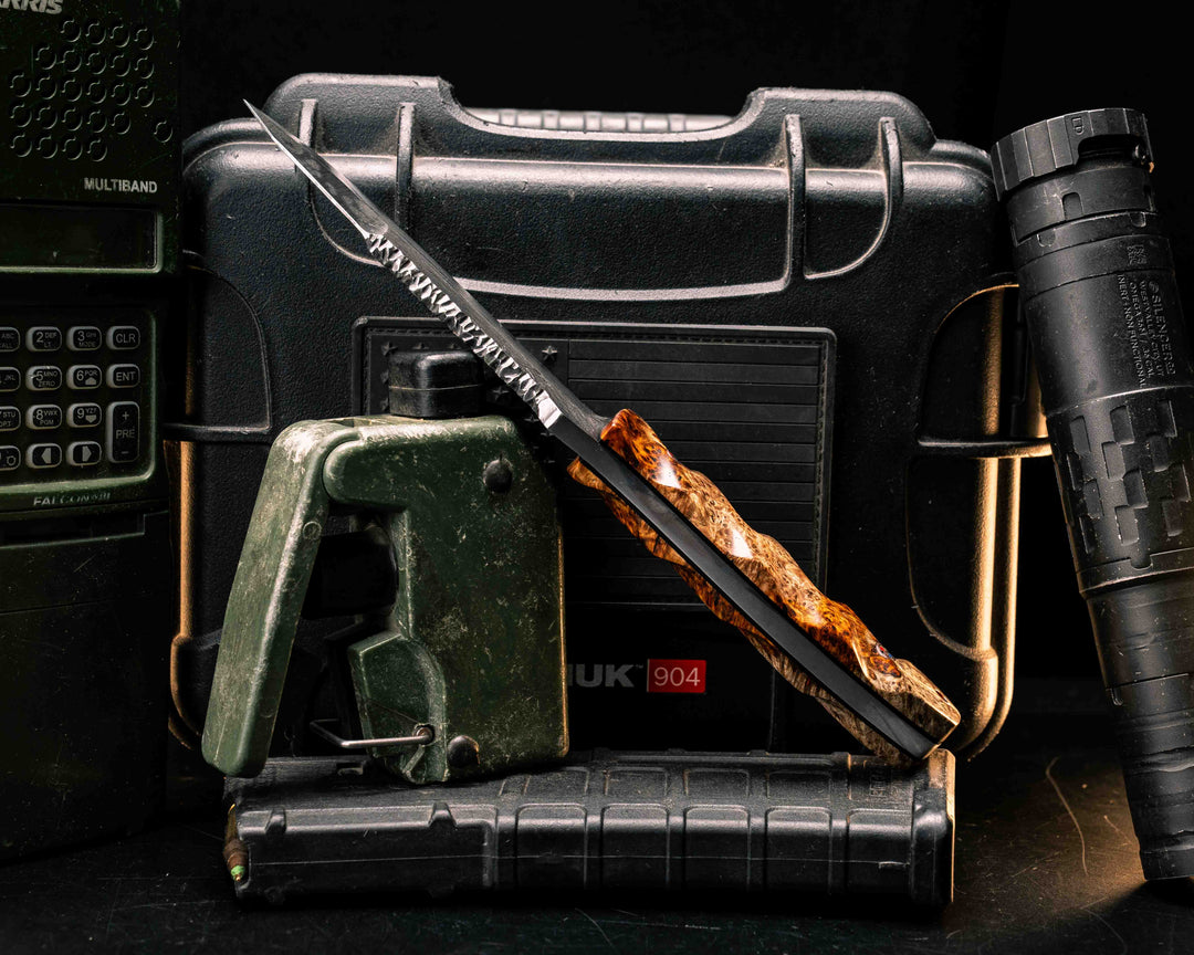 Disaster Breacher Gen 3- Lion'd Blood Amboyna, Copper Patriot Mosaic Pins, Copper Lanyard Pin, Textured Grip