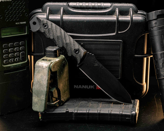 Disaster Breacher- Black Canvas Micarta, Armor Black Cerakote, Allen Bolts, Textured Grip
