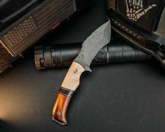 Buteo - Giraffe Bone, Black G10 and Copper Pin Striping, Copper Dark Matter Carbon, Desert Ironwood, Mosaic Pins, Contoured Grip
