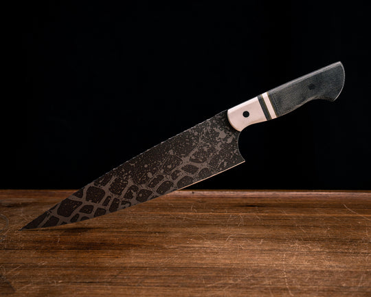 10" Chef Blade- White G10, Black Canvas Micaela, OD Green G10 and White G10 Split, Black Canvas Micaela, Black Micaela Pins, Smooth Grip