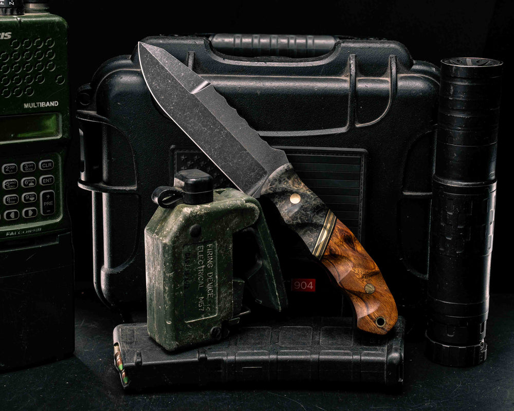 Disaster Breacher Gen 3- Dyed Black Ash, Black G10 and Brass Split, Desert Ironwood, Brass Pins, Brass Lanyard Pin, Textured Grip